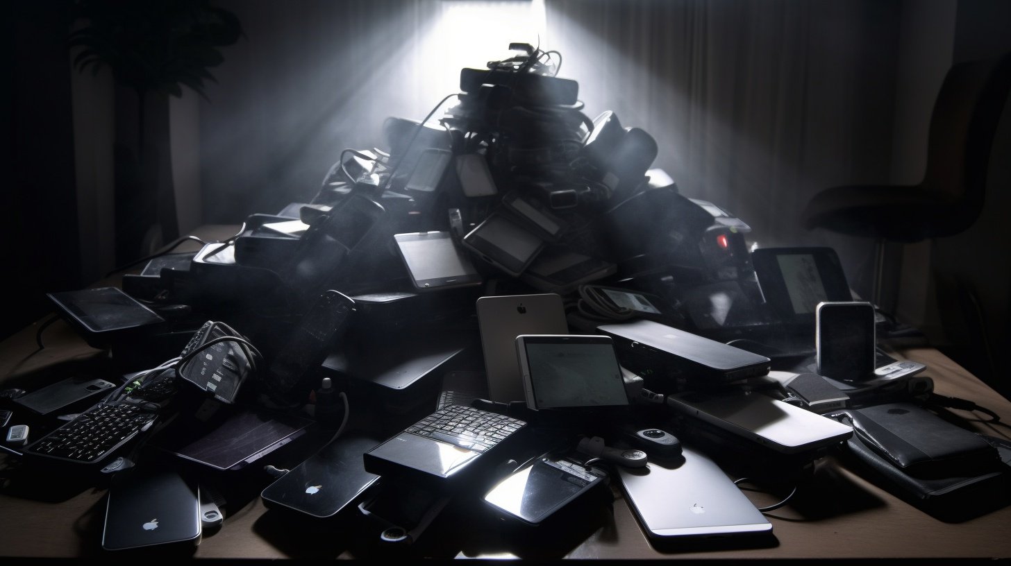 Giant pile of photo storage media and photography devices